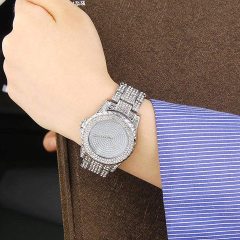 LUXURY RHINESTONE STAINLESS STEEL BAND WOMEN'S BLING WATCH