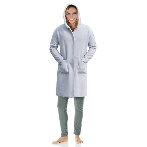 QUEEN'D MICRO POLAR FLEECE SHERPA LINED BUTTON GOWN