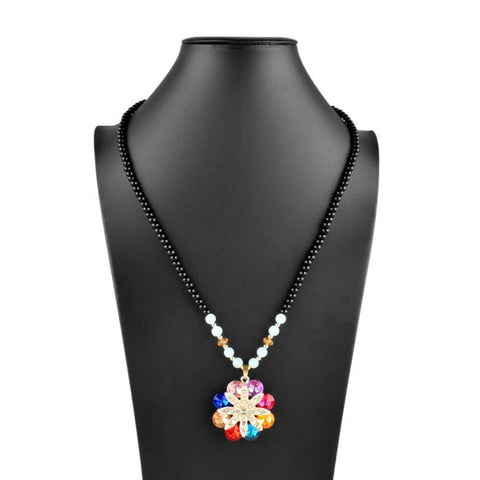 FLORAL DESIGN LONG SWEATER CHAIN RHINESTONE PENDANT NECKLACE