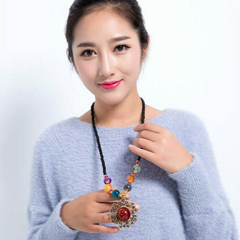 DIADEMA LONG SWEATER CHAIN RHINESTONE PENDANT NECKLACE