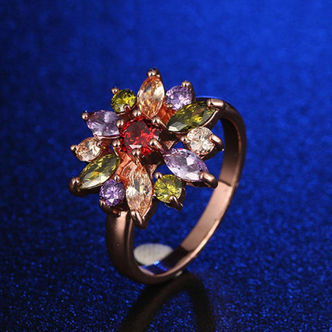 COLORFUL FLOWER ZIRCON FINGER RING