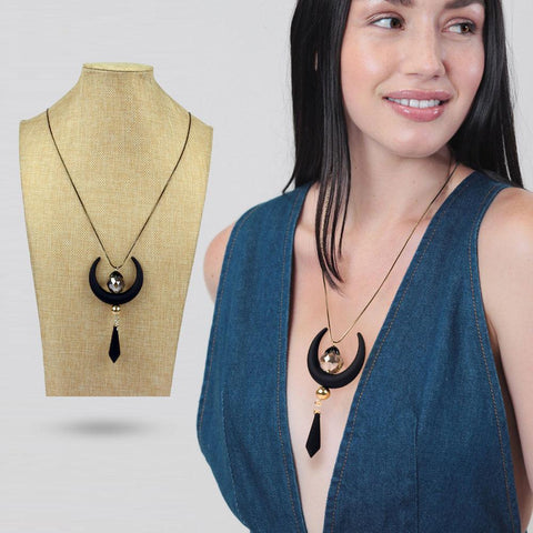 SWEET WILD CRYSTAL MOON BALLET FRINGE LONG CHAIN NECKLACE