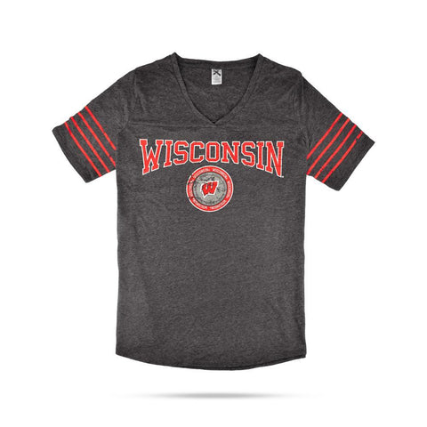 SDNL WISCONSIN BADGERS WOMEN'S SHORT SLEEVE V-NECK TEE SHIRT