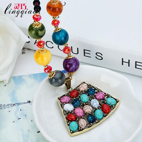 CONTAGEU LONG SWEATER CHAIN RHINESTONE PENDANT NECKLACE