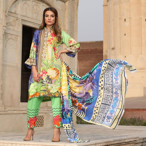 AKSSZ MUSKAU DIGITAL PRINTED EMBRO UNSTITCHED 3 PCS LINEN SUIT