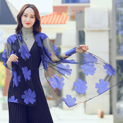 WOMENS FLORAL PATTERN LIGHTWEIGHT SHEER WRAP ORGANZA GAUZE SCARF