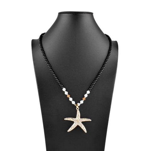 STAR FISH DESIGN LONG SWEATER CHAIN RHINESTONE PENDANT NECKLACE