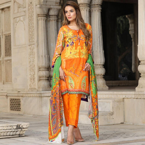 AKSSZ MAERITH DIGITAL PRINTED EMBRO UNSTITCHED 3 PCS LINEN SUIT