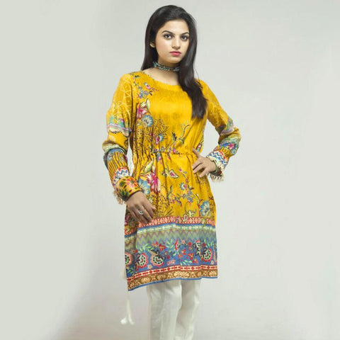 NIMSAY DIGITAL PRINTED LOBENYA FLORAL DESIGN UNSTITCHED LINEN KURTI