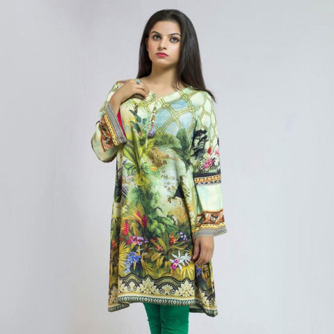 NIMSAY DIGITAL PRINTED ALEIKSIN FLORAL DESIGN UNSTITCHED LINEN KURTI