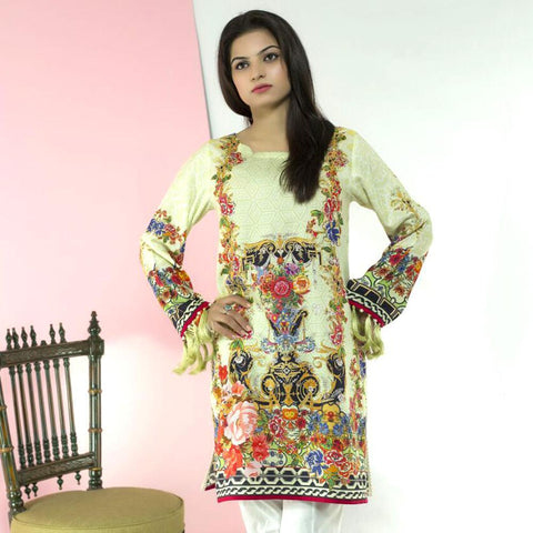 NIMSAY DIGITAL PRINTED PAVELOVO FLORAL DESIGN UNSTITCHED LINEN KURTI