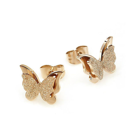 CHARMING DUAL BUTTERFLY SURGICAL STEEL ROSE GOLD STUD EARRINGS