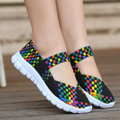 WOMEN'S ELASTIC BAND HAND WOVEN FLAT SOLE SHOES