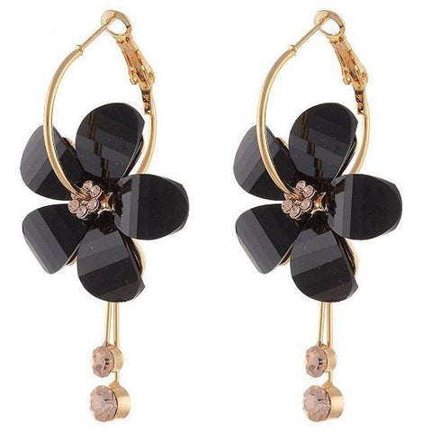 LONG PARAGRAPH TASSELS CAMELLIA FLOWER CRYSTAL EARRINGS