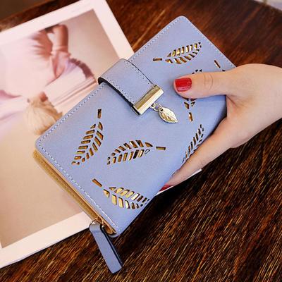 SWEET LADY PU LEATHER ZIPPER LEAF CLUTCH BAG