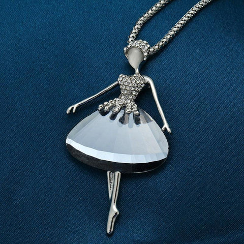 FASHION CRYSTAL BALLET GIRL SWEATER CHAIN PENDANT NECKLACE