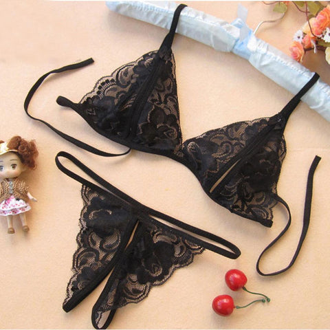 FLORAL PATTERN SEXY LACE BRA AND THONG SET
