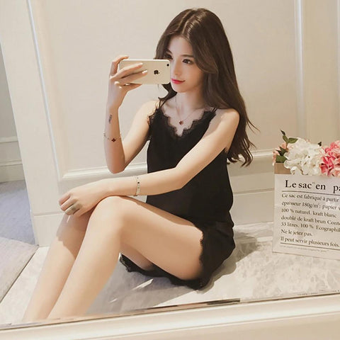SEXY CAMIS CHIFFON SLEEVELESS V-NECK NIGHTY SET